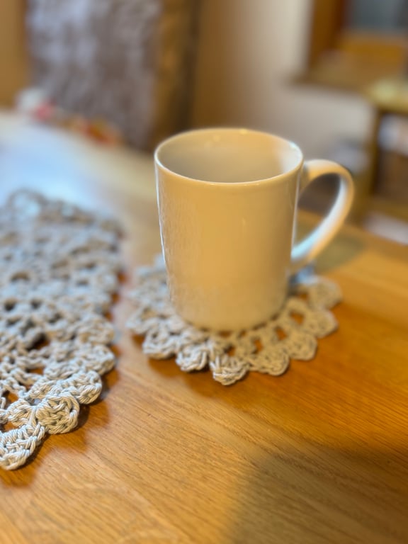 4 Cotton Crochet Coasters ‘Delphinium Blue’