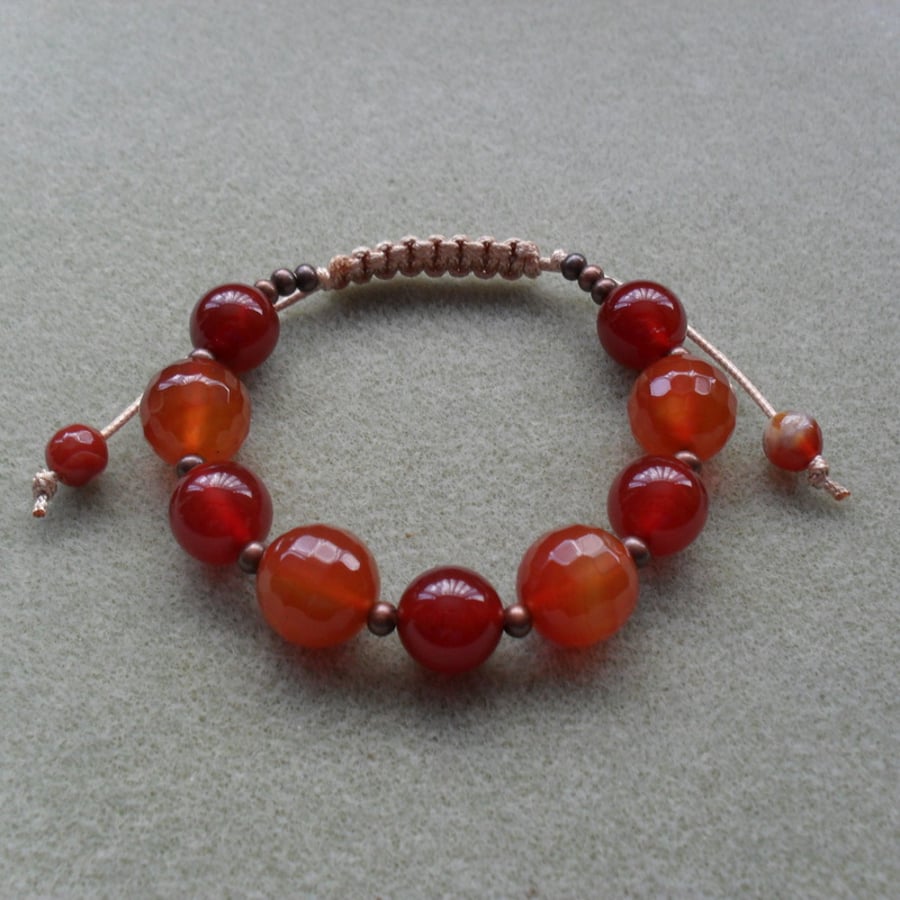 Knotted Macrame Style Bracelet With Orange Tone Agate