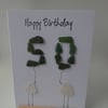 50th Happy Birthday Green Sea Glass Birds C383
