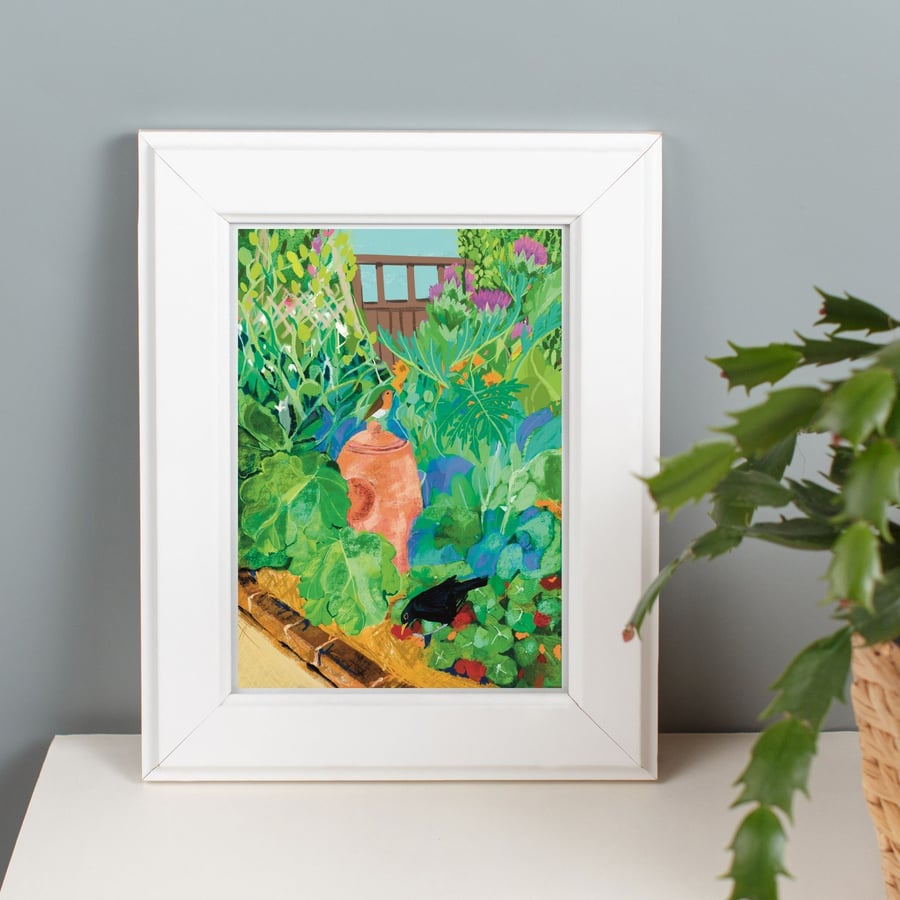Garden illustration art print potager veg flowers art 