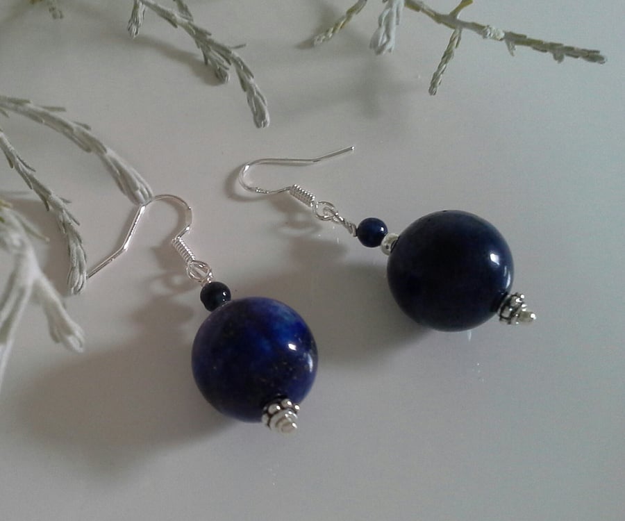 Large 18mm Lapis Lazuli Rounds Sterling Silver Earrings