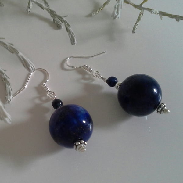 Large 18mm Lapis Lazuli Rounds Sterling Silver Earrings