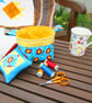 Bright and Cheerful Patchwork Table Top Sewing Basket and Pincushion Set - Image 1