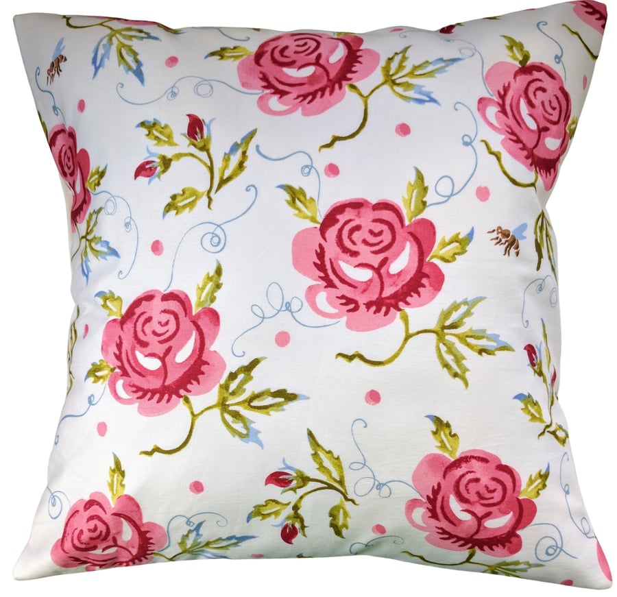 Cushion Cover in Emma Bridgewater Bee and Rose Cotton Sateen 16"