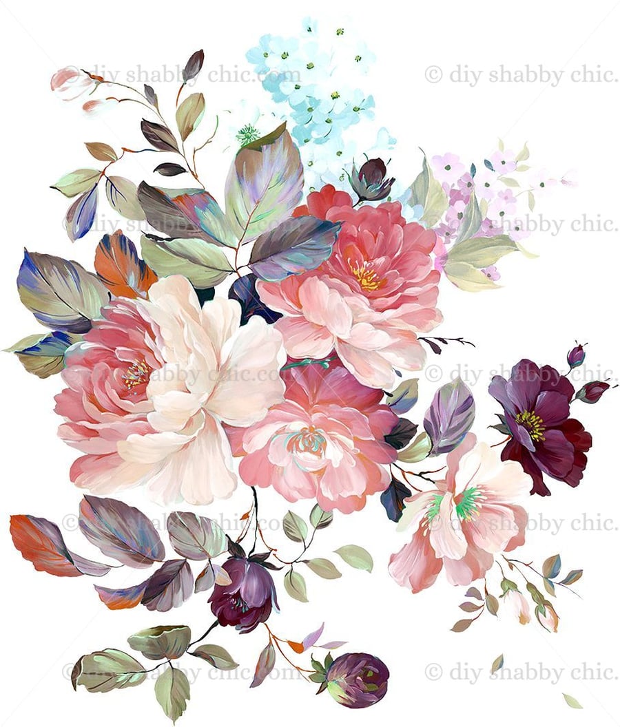 Waterslide Wood Furniture Image Transfer Shabby Chic Beautiful Painted Flowers  