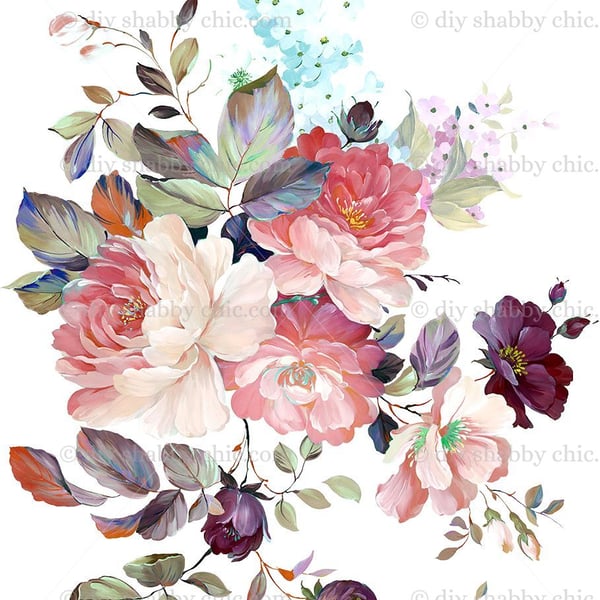 Waterslide Wood Furniture Image Transfer Shabby Chic Beautiful Painted Flowers  