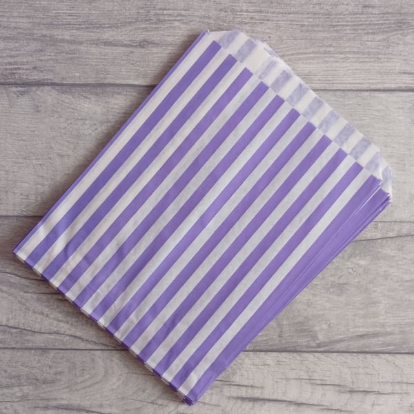 25 Purple & White Stripe Paper Bags, 9" x 7", 23 x 17 cm perfect for craft shows