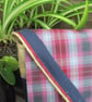 Upcycled Coffee Sack -Mini Shoulder Bag- Blue and crimson check - Image 2