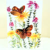 Butterfly  on Wild Flowers Greeting Card from Original Watercolour Painting