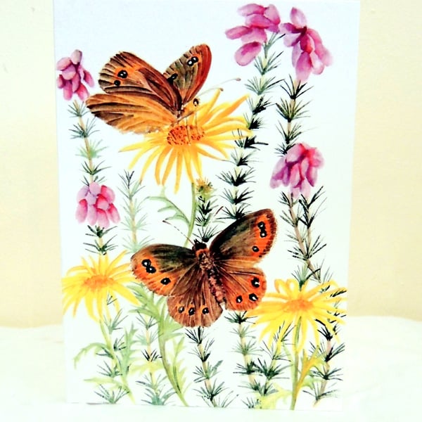 Butterfly  on Wild Flowers Greeting Card from Original Watercolour Painting