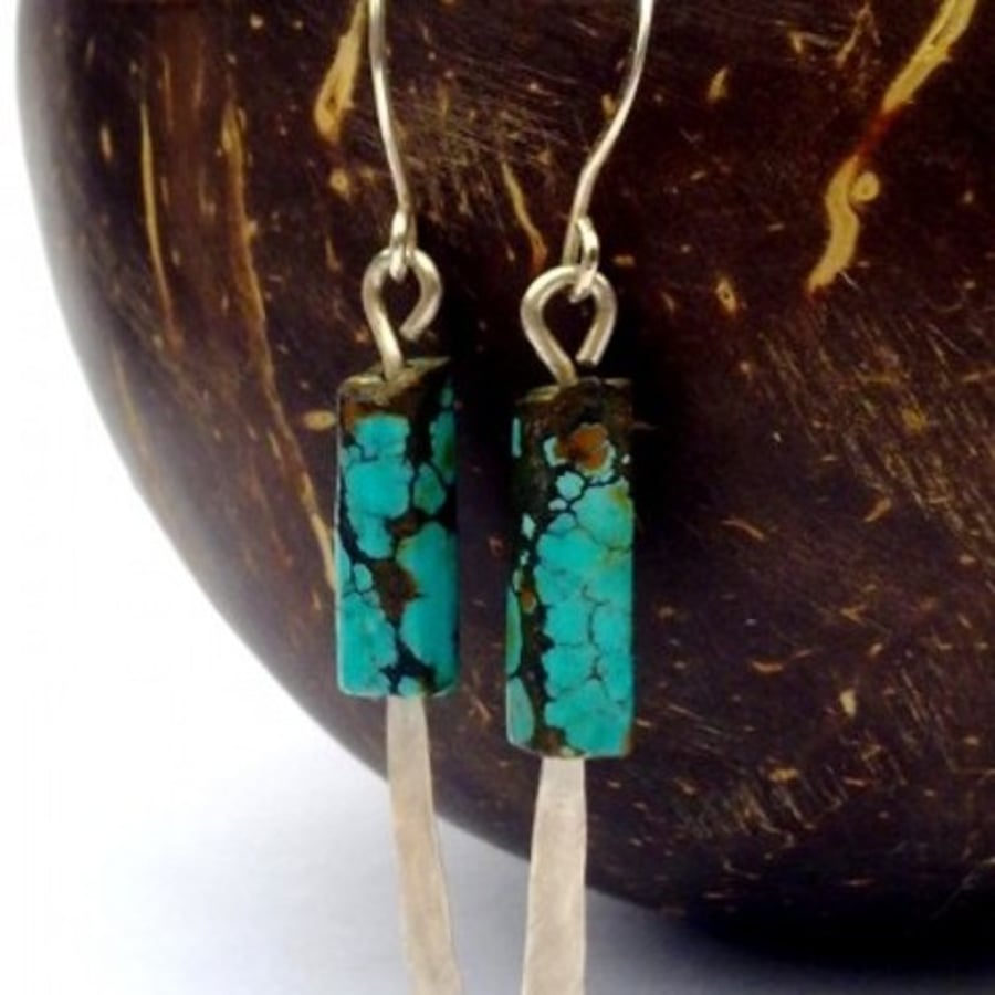 Tibetan Turquoise and Sterling Silver Earrings