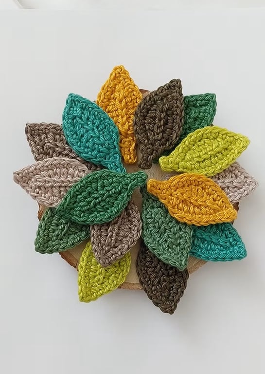 Crochet Leaf Appliqués - Multiple Shades of Green - Cotton Leaves for Crafts