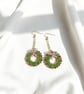 Handmade Festive Beaded Wreath Earrings with Bow & Flower Details