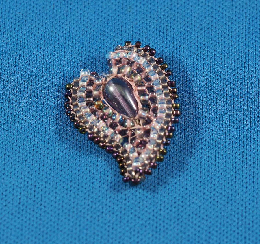 Purple Heart Beaded Brooch. 