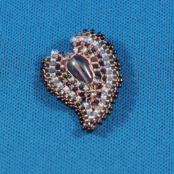 Purple Heart Beaded Brooch. 