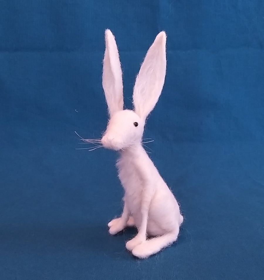 White Hare, needle felted sculpture