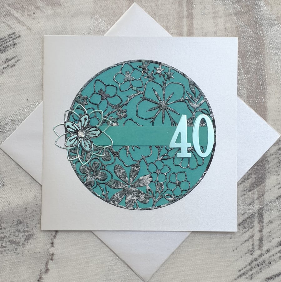 Aqua 40th Birthday Card 