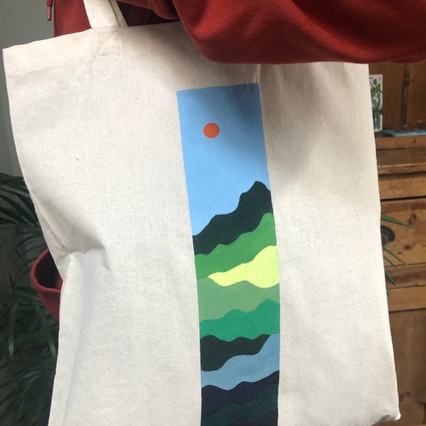 Hand-painted Landscape Scene Tote Bags