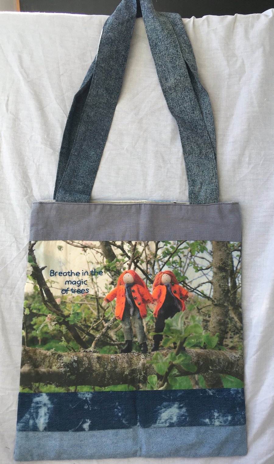 Upcycled Hand Embroidered Nature Tote Bag 