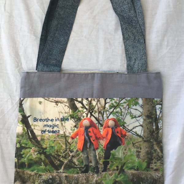 Upcycled Hand Embroidered Nature Tote Bag 