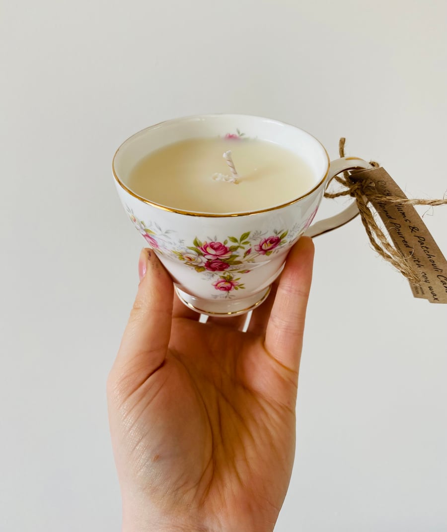 Rosy Plums and Patchouli Tea Cup Candle