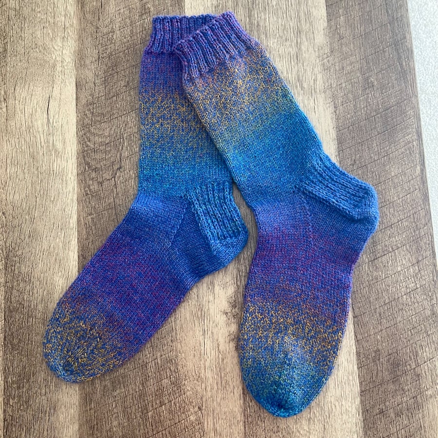 Hand Knitted Boot Socks in Variegated Yarn