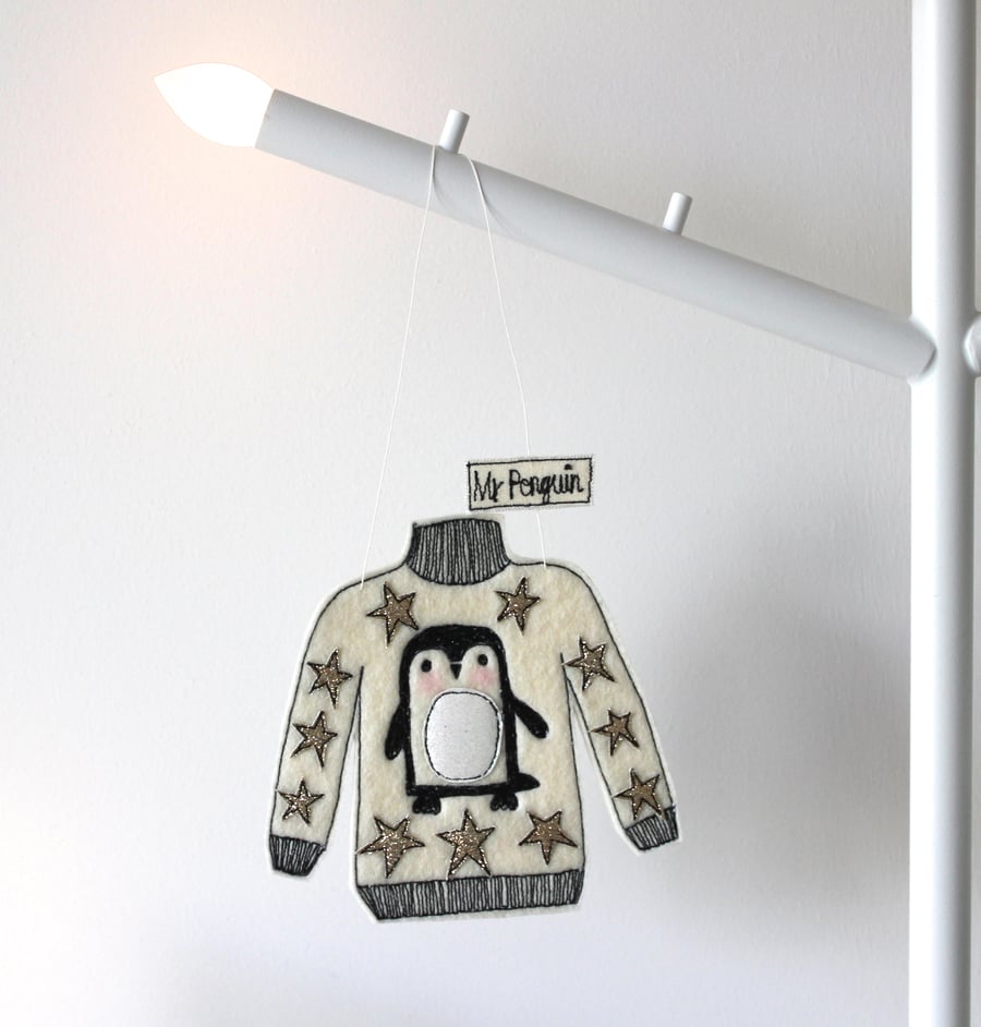 Special Order for Nicola - Mr Penguin Christmas Jumper - Hanging Decoration