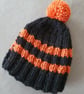 Small Tea Cosy for 2 Cup Tea Pot, Black & Orange, Hand Knitted, Wool Mix Yarn - Image 4