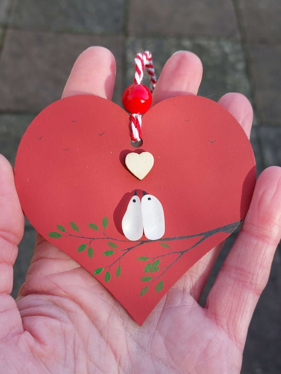 Sea Glass Lovebirds Heart, Handmade Wedding & Engagement Keepsake, Romantic Gift