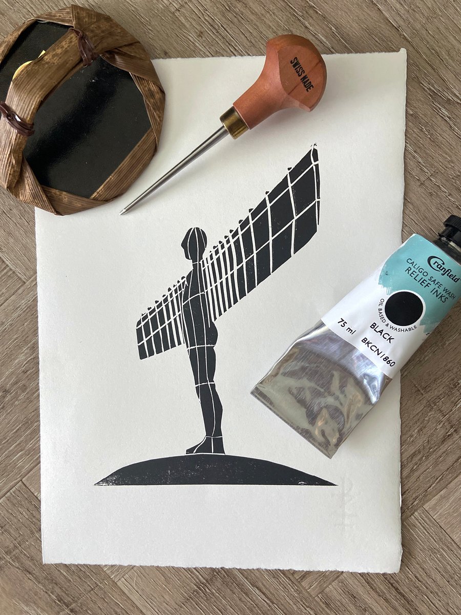 The Angel of the North - original hand burnished lino print