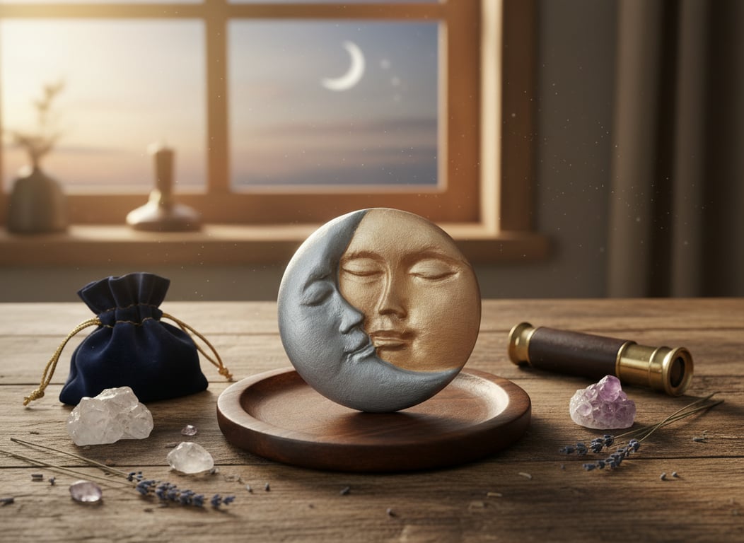 Sun & Moon Celestial Paperweight Handcrafted Air Dry Clay Desk Sculpture