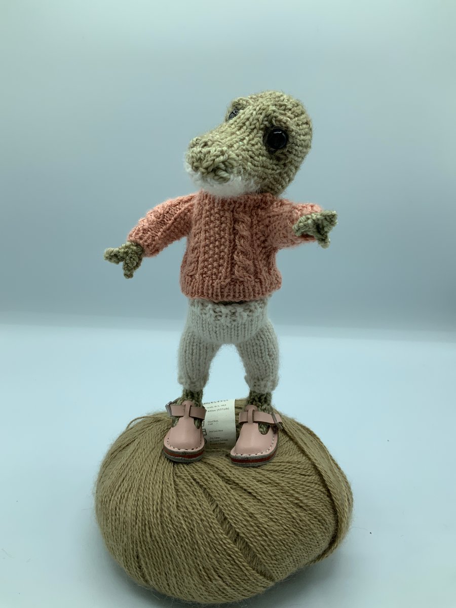 Hand Knitted Croc Doll - Dot Pebbles Pattern 