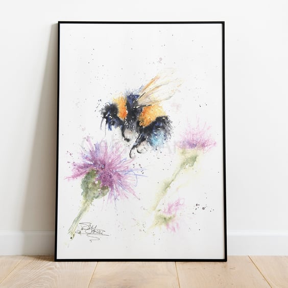 Bee Bumbly Original Watercolour Fine Art Giclee Print, Bumblebee Watercolour,
