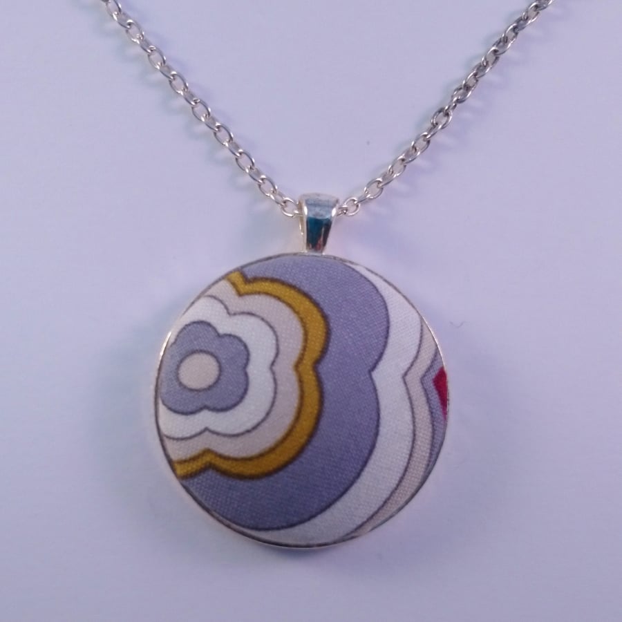 38mm Grey Swirl  Fabric Covered Button Pendant