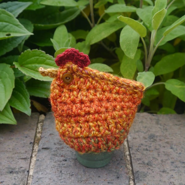 Crochet Hen Egg Cosy, Orange Chicken Egg Cozy