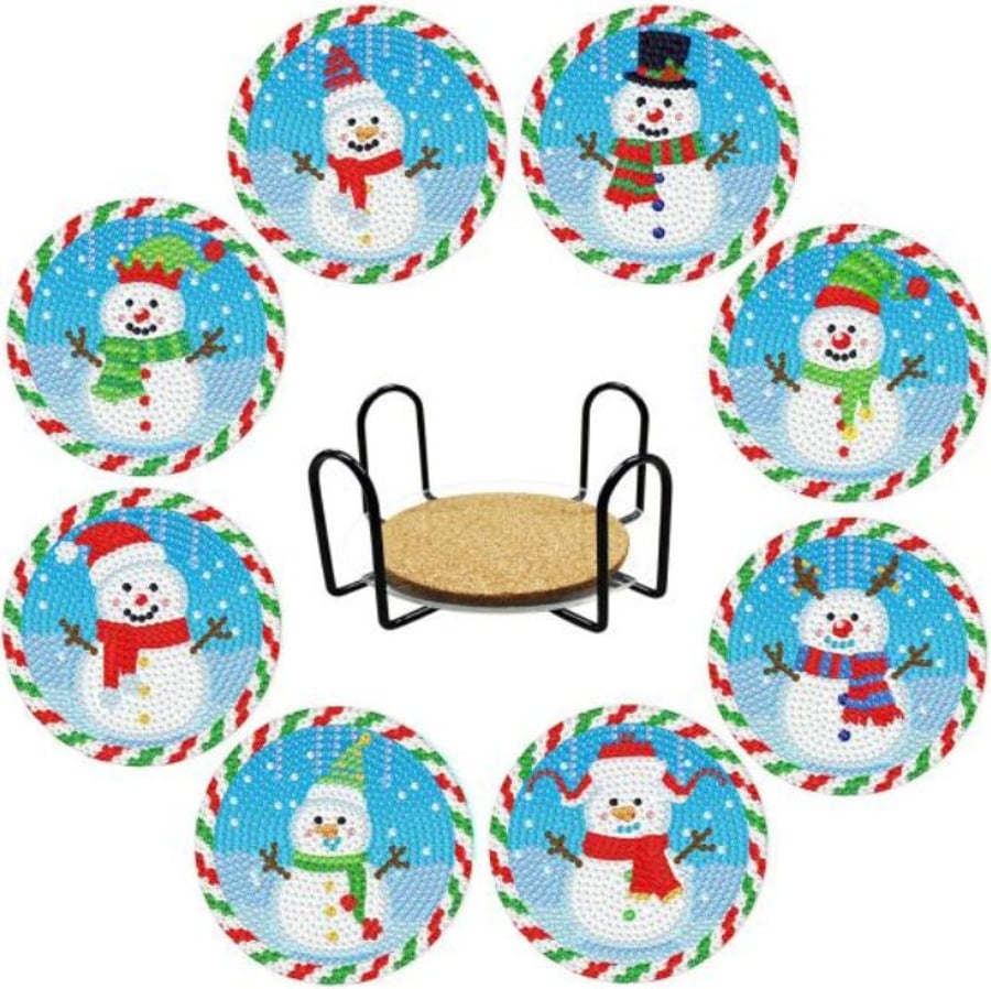 8pcs 5D Diamond Painting Kit Snowman Candy Cane Coasters DIY Festive Diamond Coa