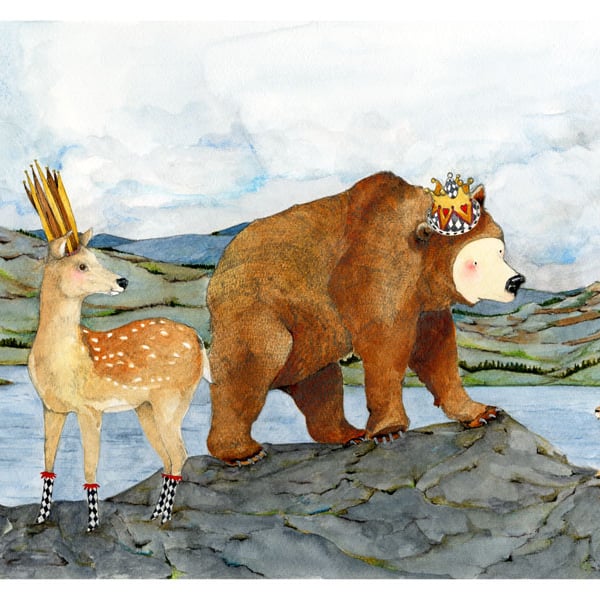 King Bear and Queen Deer with Hare A4 Giclee print