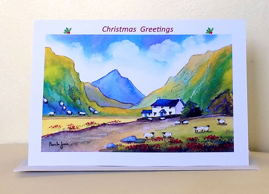 Christmas Card, Hillside Cottage, Snowdonia, North Wales, Blank inside, A5