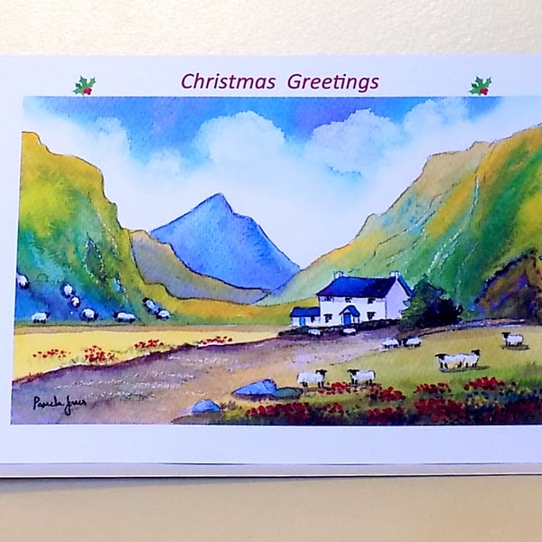 Christmas Card, Hillside Cottage, Snowdonia, North Wales, Blank inside, A5