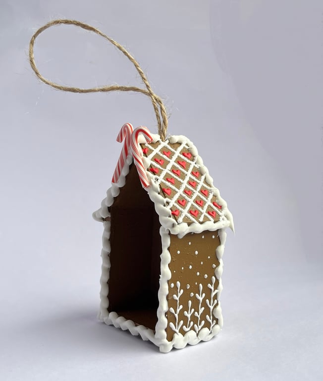 Gingerbread Style Hand Painted Wooden House Tree Decorations - READY TO SHIP