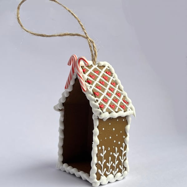 Gingerbread Style Hand Painted Wooden House Tree Decorations - READY TO SHIP