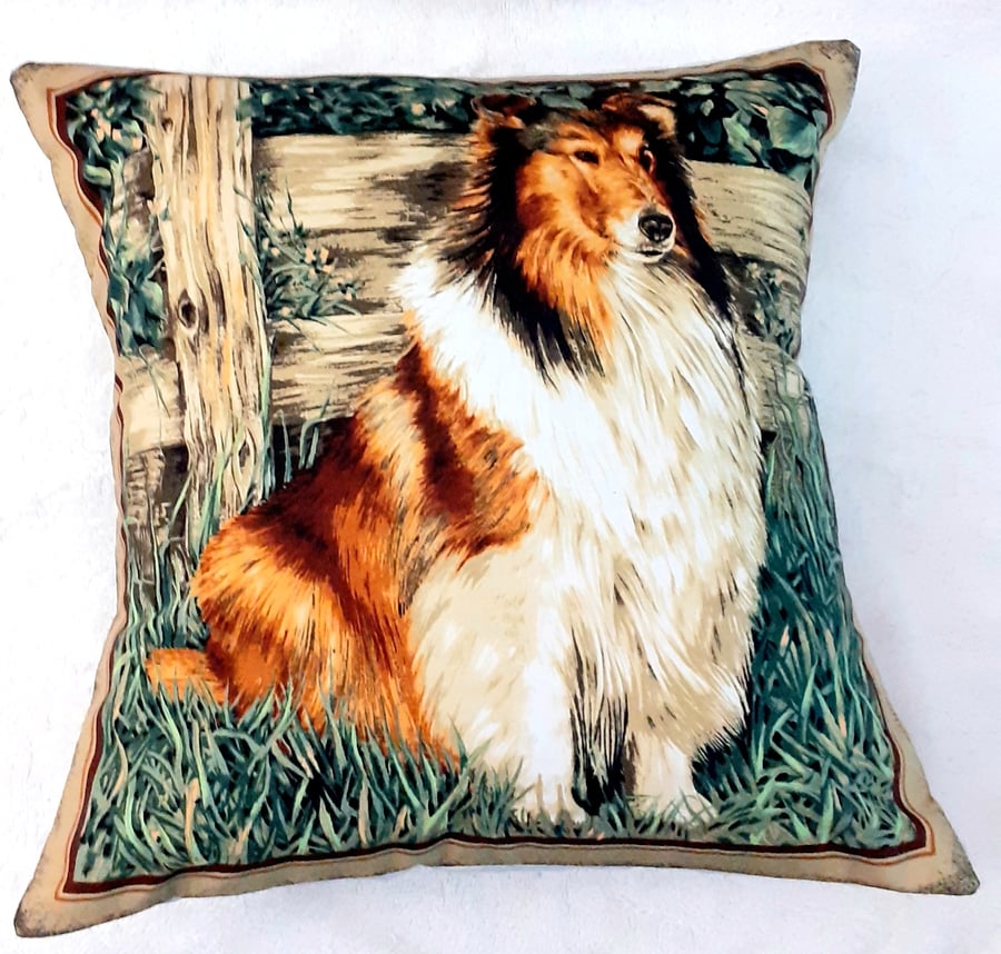 Rough Collie in a field  cushion