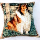 Rough Collie in a field  cushion