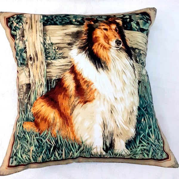 Rough Collie in a field  cushion