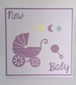 Handmade New Baby Card – Baby Pram - 5 x 5 Inch Square 
