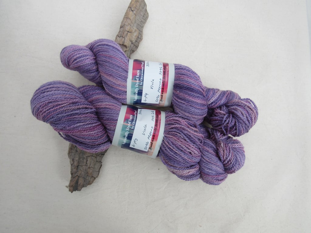 100g Viola Merino Silk Space Dyed Natural Dye 4-ply Yarn