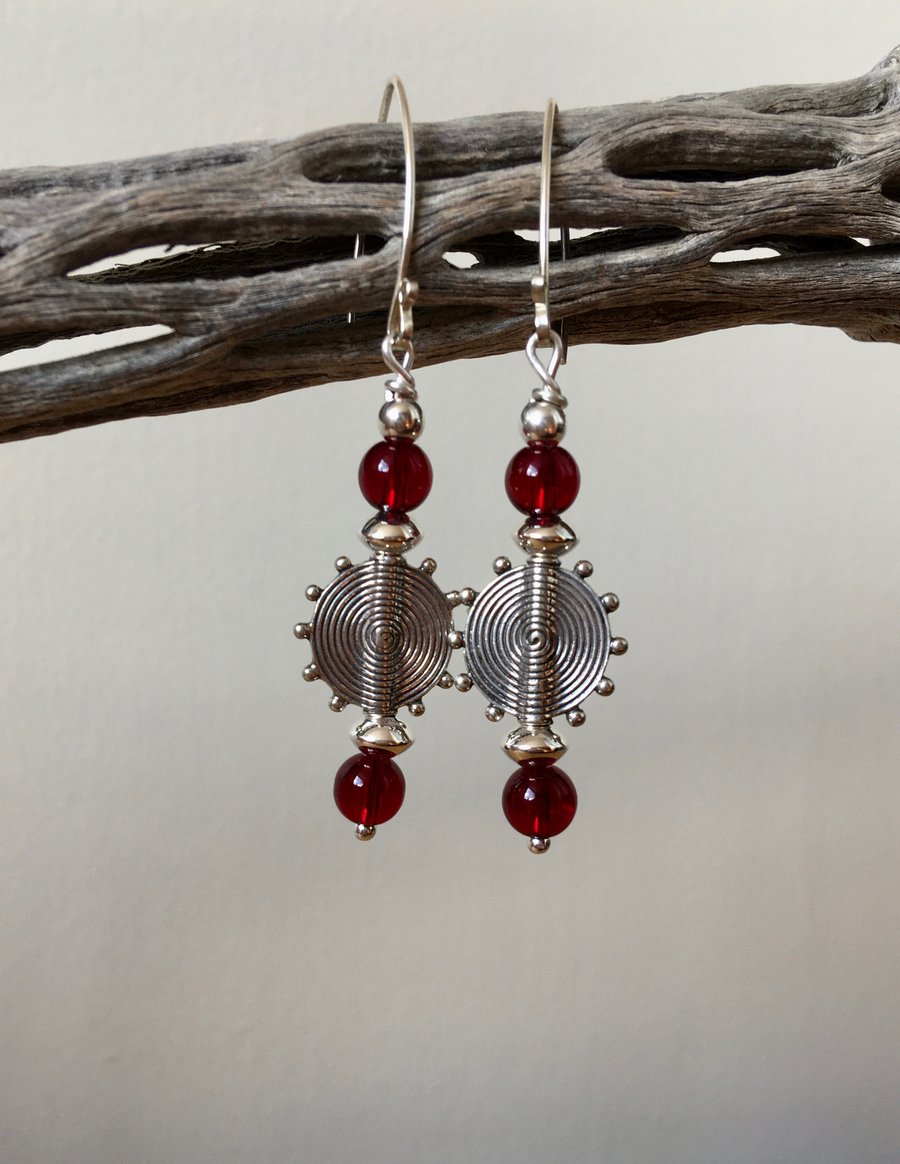 Garnet and sterling silver earrings - dangle earrings - dark red garnets