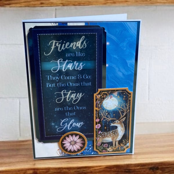 Card for a Friend with a Stag in the Moonlight & “Friends Are Like Stars” Quote