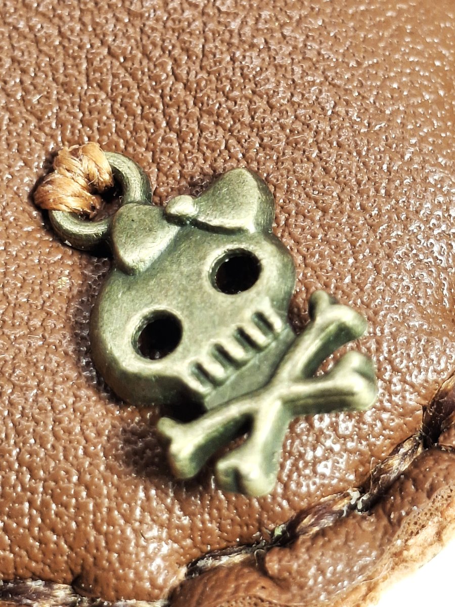 Brown Leather Hand Stiched Keyring  Small skull and crossbone.  FREE Postage