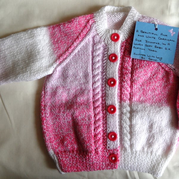 Pink and White Baby Cardigan.